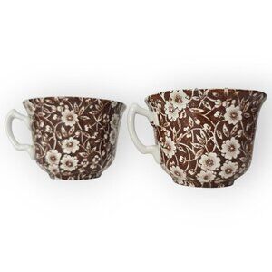VTG ROYAL CROWNFORD China Tea Cup Calico Brown Staffordshire England 2 Piece Lot